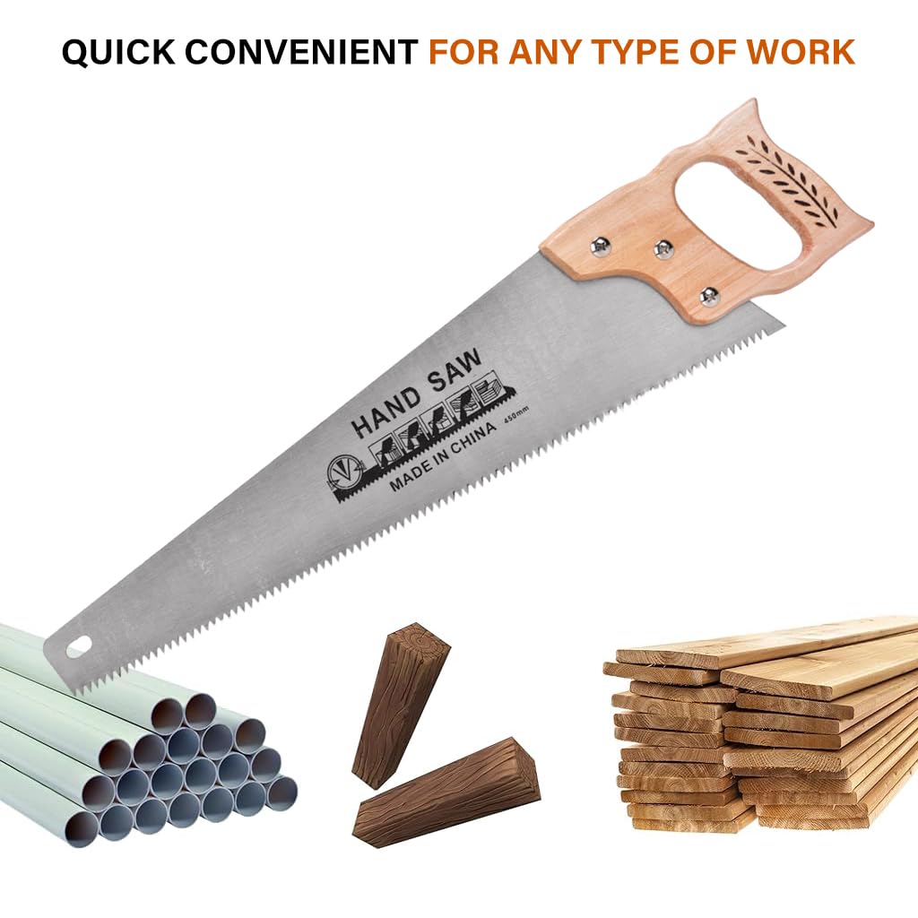 HASTHIP 45cm Hand saw for Wood, Plywood Cutting, Heavy Duty SK-4 Steel Handsaw for Pruning, Gardening, High Cutting Efficiency, Hand-Crafted Tool for Carpenter HASTHIP 45cm Hand saw for Wood, Plywood Cutting, Heavy Duty SK-4 Steel Handsaw for Pruning, Gardening, High Cutting Efficiency, Hand-Crafted Tool for Carpenter